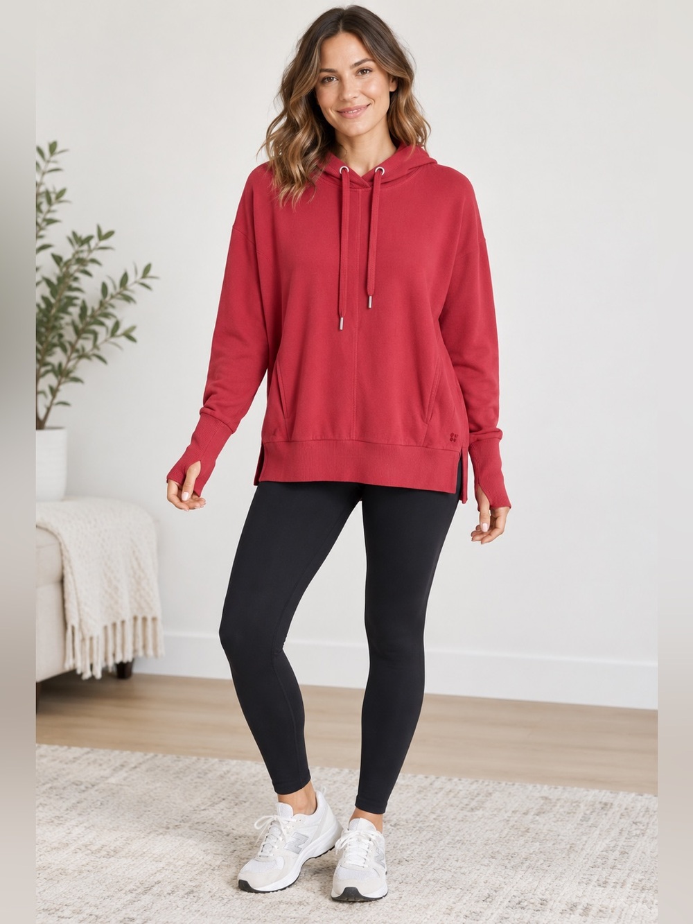 Sweaty Betty Liberate Luxe Fleece Hoodie Red XS Thumbholes SB8475